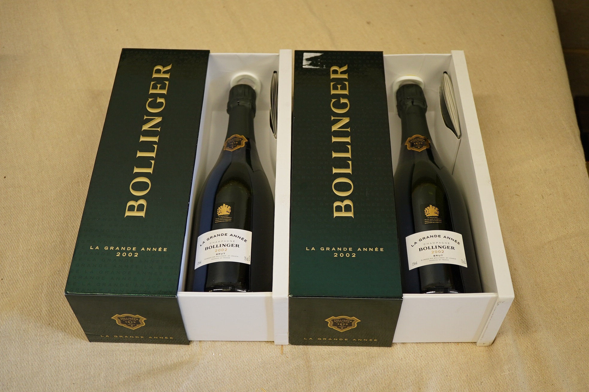 Two bottles of 2002 Bollinger La Grande Annee Brut Champagne. (Boxed)